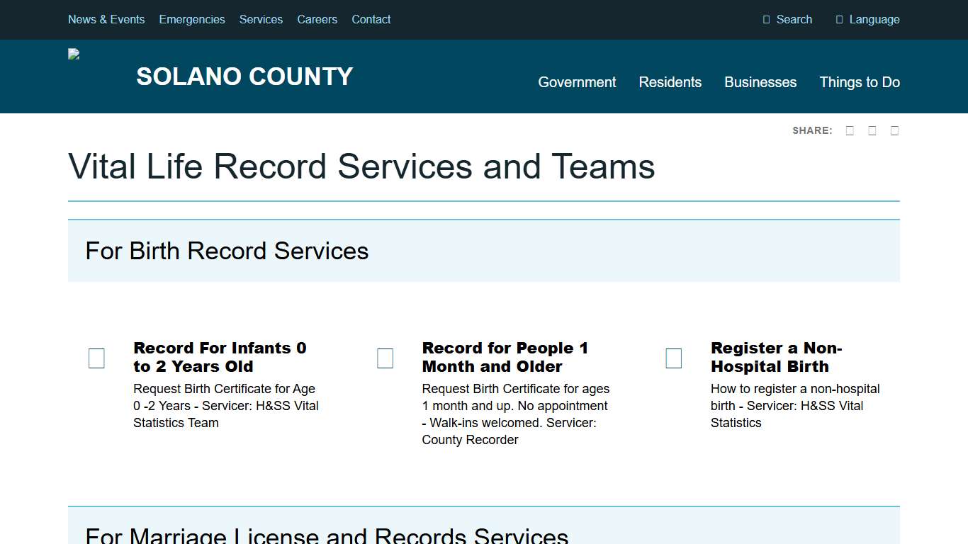 Vital Life Record Services and Teams Solano County, California