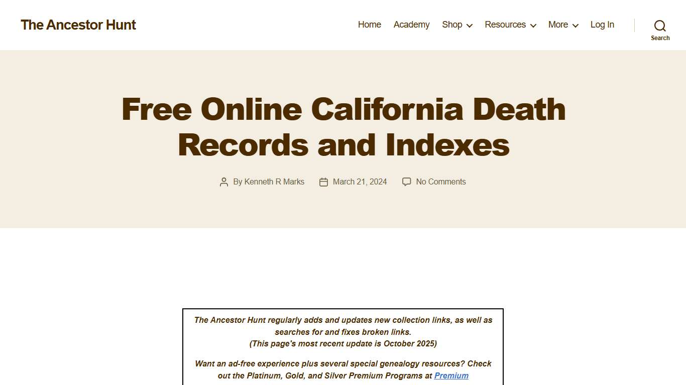 Free Online California Death Records and Indexes - The Ancestor Hunt