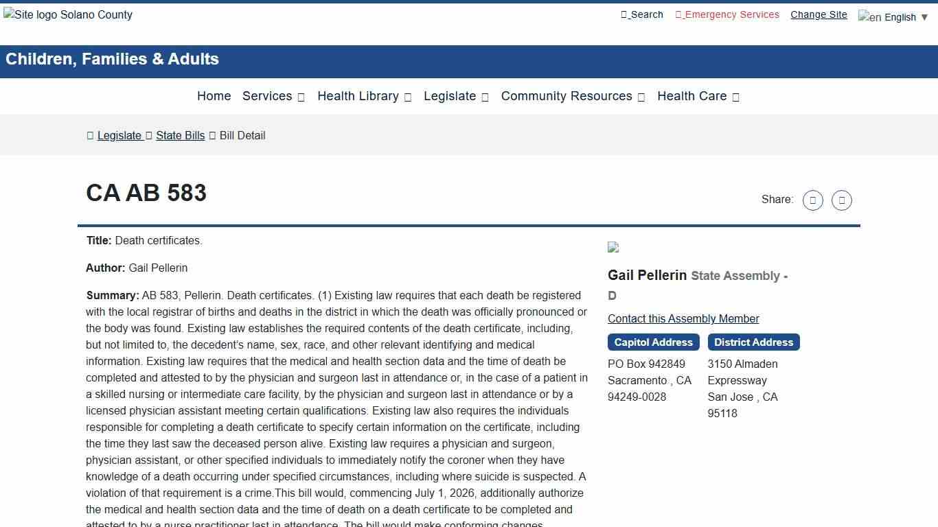State Bill: CA AB 583
